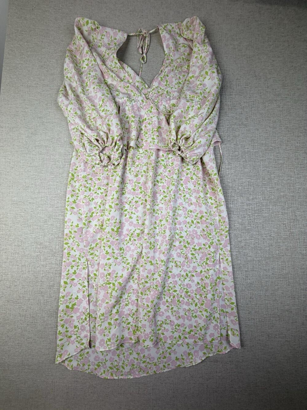 Topshop Maternity Women’s US 4 Pink Floral Midi Dress Puff Sleeve